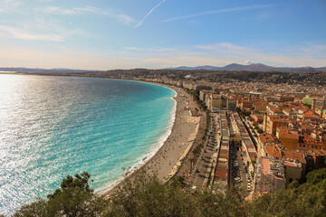 View of the city of Nice beach from the Bellanda tower