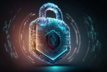 Cyber security padlock protection, future technology data protection background. Generative AI