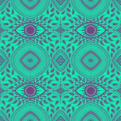 Abstract symbols turkeys seamless evil eyes magic pattern for wrapping paper and fabrics and linens