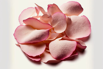 Pink fresh rose petals against a white background. Generative AI