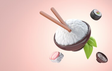 Isolated Japanese Food. 3D Illustration