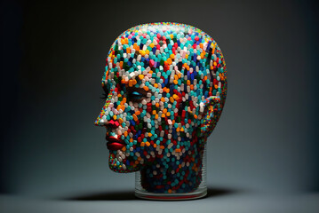 3d render of a transparent human head filled with pills and medicine for anxiety. Ai generated