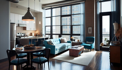 Apartment with floor to ceiling windows