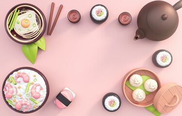 Isolated Japanese Food. 3D Illustration
