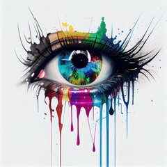 Eye with splashes of color and ink