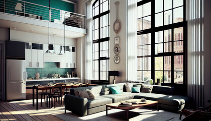Apartment with floor to ceiling windows