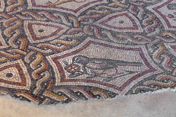 Fragment of Lod Mosaic, famous Roman mosaic floor in Lod town in Israel, displayed in Shelby White...