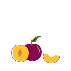 Plum fruit icon. Vector illustration of fresh fruit on white background with copy space. 