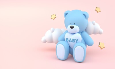 Isolated Teddy Bear. 3D Illustration
