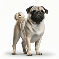 Pug dog on white background. Generative AI