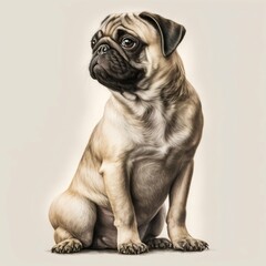 Pug dog on white background. Generative AI