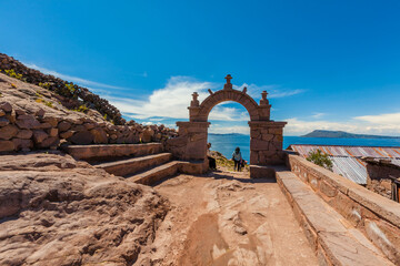 Stone arches on the roads of Taquile Island, Puno