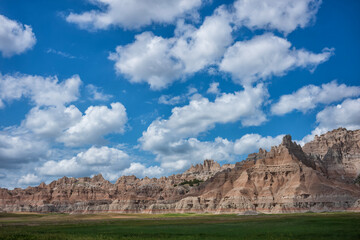 Badlands National Park with Cumulus Clouds