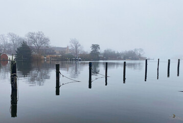 Very still and spooky canal with fog in early January