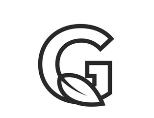 line letter g with leaf. Initial logotype letter. nature and environment design element