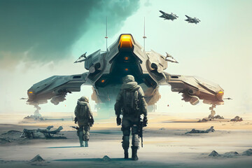 soldiers, battlefield, plane, aircraft, space