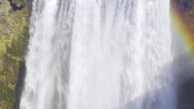 Skogafoss Waterfall in Iceland, Spring Season on Skoga River, Shot in 8K Resolution 4320p