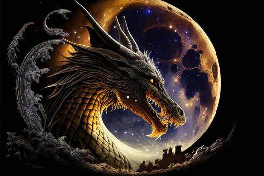 Majestic fantasy dragon background/desktop/wallpaper, magic fairy tale art, digital art, generative AI
