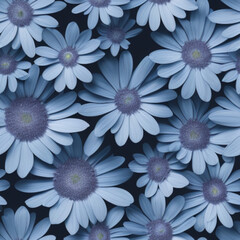 Fototapeta na wymiar a bunch of blue flowers are in a square frame with a black background and a blue and white border