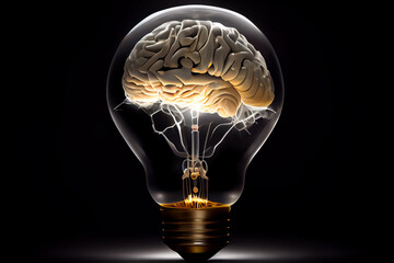 Brain. inside a Lightbulb. generative AI