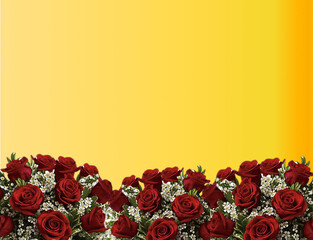 Bunches of red roses yellow color background shaded in Orange.  design for presentation, poster, banner, slide deck, card, print, web and packaging.  ideal for love messages, weddings, birthdays  © roberta