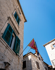 Fototapeta na wymiar Ancient building facade in Old Town Kotor, Montenegro