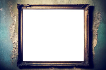 Aged Empty Picture Frame on Weathered Deteriorating Wall - Transparent PNG Generative AI.