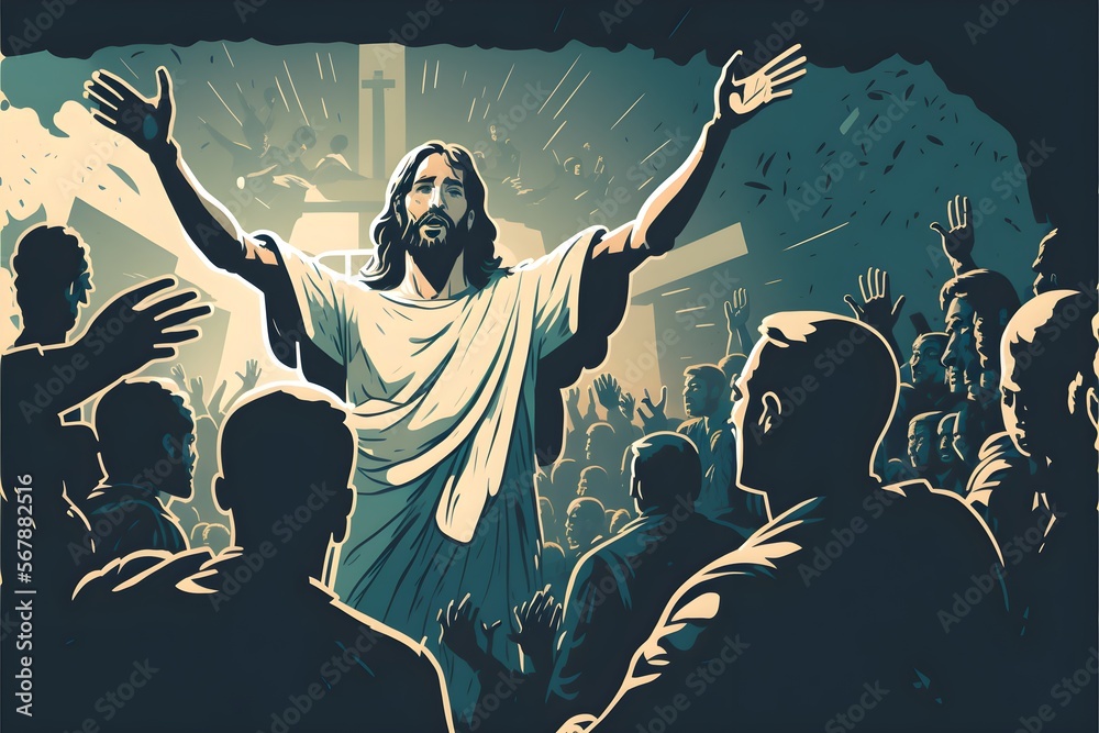 Wall mural Background of Jesus Christ and his cross. Generative AI. - Wall murals