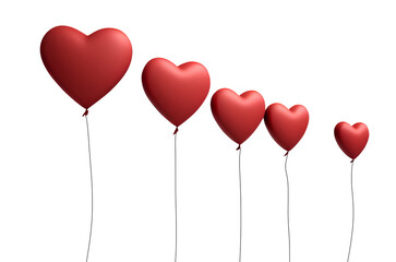Several Red Heart Shaped Balloons Floating - Transparent PNG Generative AI.