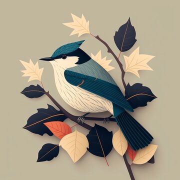 blue bird perched on autumn branch