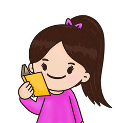 Pink Cute Girl Reading.