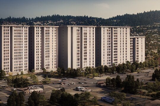 Exterior View Of Multifamily Residential Building Under Construction In Palo Alto; The Entire Silicon Valley And San Francisco Bay Area Is Facing A Housing Crisis, With Increased. Generative AI