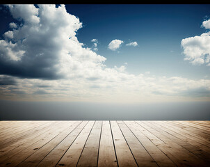 picture of a wooden floor Sky and backdrop mockups. In a smart object layer, create scenes. Generative AI