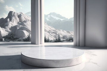 Plaster concrete pedestal backdrop with a natural marble show scene, white stone plate cosmetic podium background, abstract empty product display floor platform area, and blank rock stage stand
