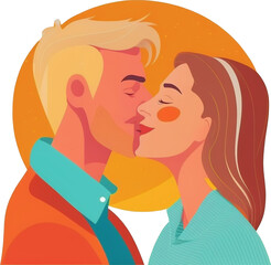 Hugging Couple in Love, Kissing Illustration