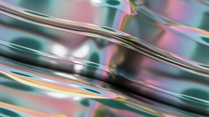 Pink and green mountainous corrugated metal plate flowing from top right to bottom left Abstract, dramatic, modern, luxurious and upscale 3D rendering graphic design element background material.