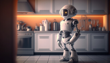 Sleek 3D Robot In Kitchen