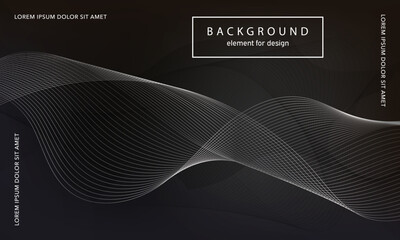 Abstract background. Wave element for design poster. Digital frequency track equalizer. Stylized line art. Black shiny wave lines created using blend tool. Curved wavy line smooth stripe. Vector.