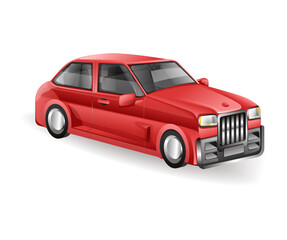 Isometric flat concept 3d red luxury sedan car model character illustration