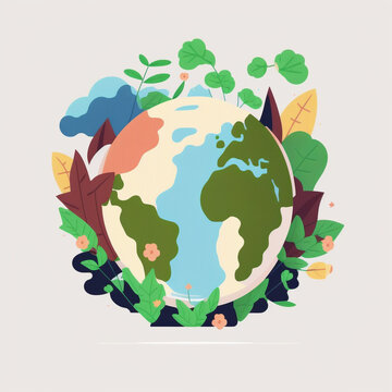 Flat design cartoon earth day illustration terrestrial globe symbol. AI generated.