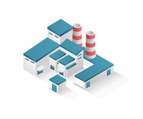 Flat isometric concept 3d illustration modern factory industrial minimalistic building with chimney