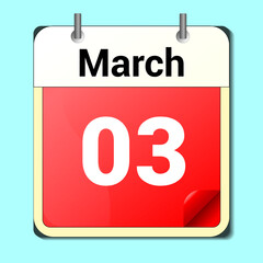 calendar vector drawing, date March 03 on the page