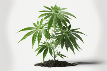 Obraz premium Cannabis plant growing with marijuana leaves isolated on a white backdrop. Generative AI