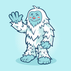 Yeti cartoon waving his hand