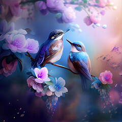 Generative AI:  colorful birds with flowers