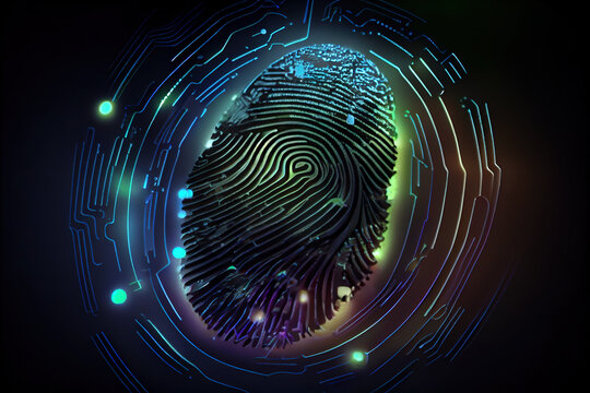 Generative AI:  Futuristic digital processing of biometric identification fingerprint