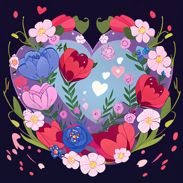 Valentine's day,hearts, flowers, vector illustration