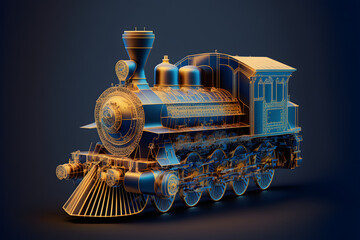 Plakat Hologram steam locomotive created with generative AI technology