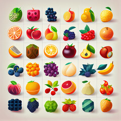 Set of fruit icons. Generative AI