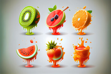 Set of fruit icons. Generative AI